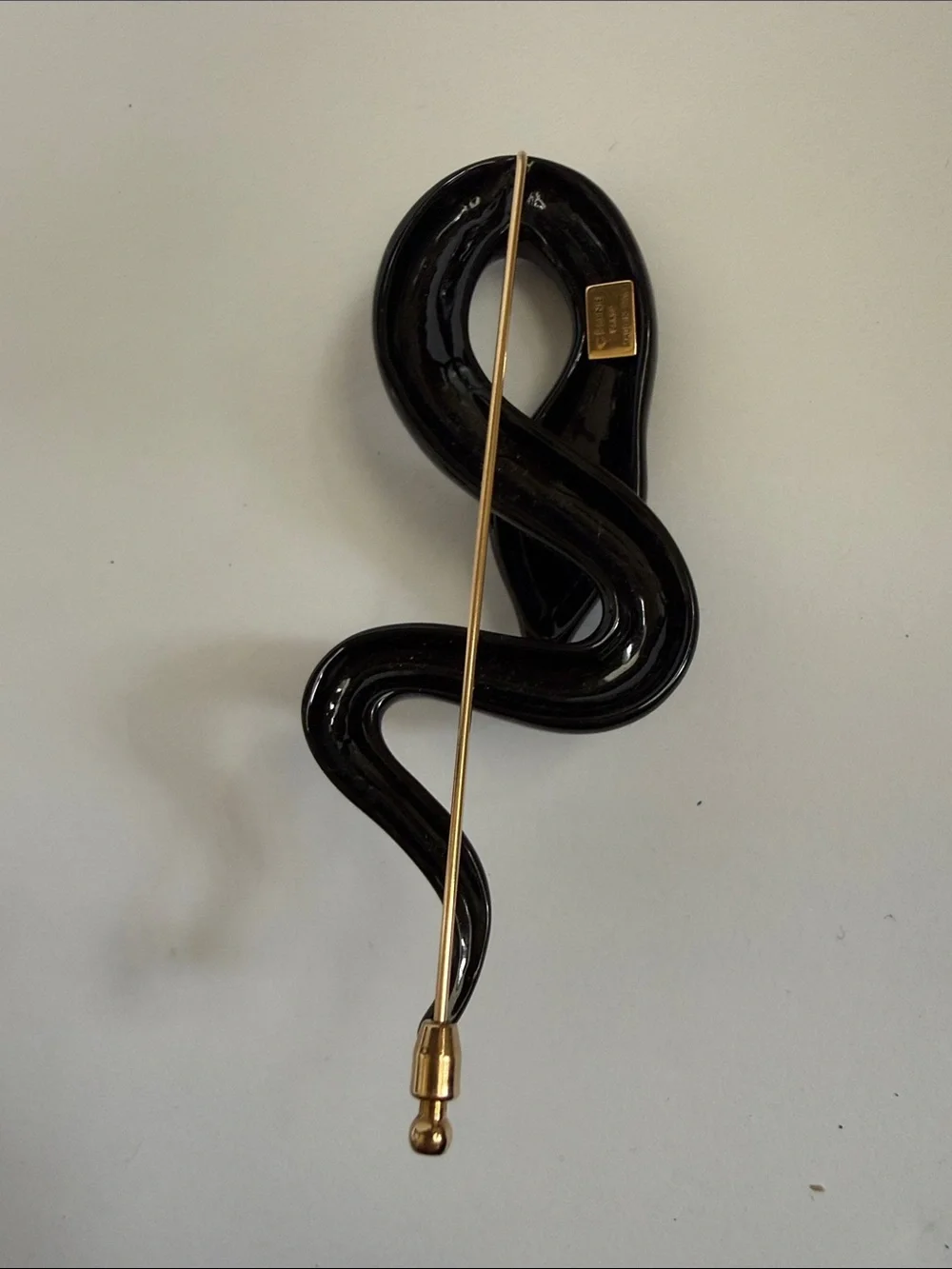 Rare Celine by Phoebe Philo Glossy Black Sculptural Serpent Push Pin